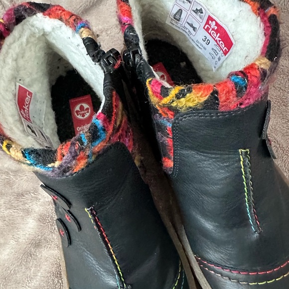 Rieker Felicitas Black Boots with Colorful Trim women’s size 8 (39) - Picture 6 of 9